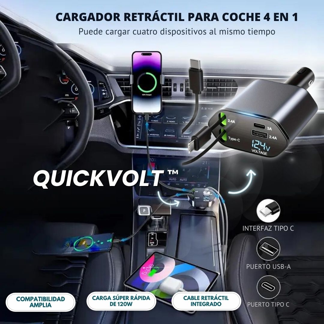 QuickVolt: Cargador De Carro Para Dispositivos 4 En 1